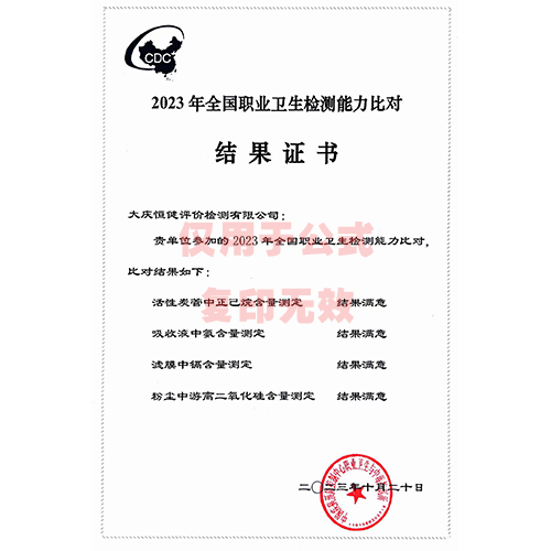 2023年全國(guó)職業(yè)衛(wèi)生檢測(cè)能力比對(duì)結(jié)果證書